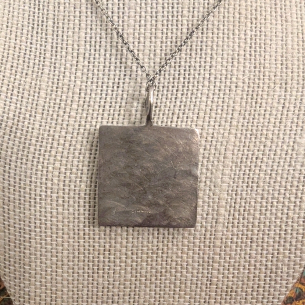Vintage Sterling (Very Old) Shadow Box Square ❤️ Heart Pendant Necklace - Picture 3 of 9